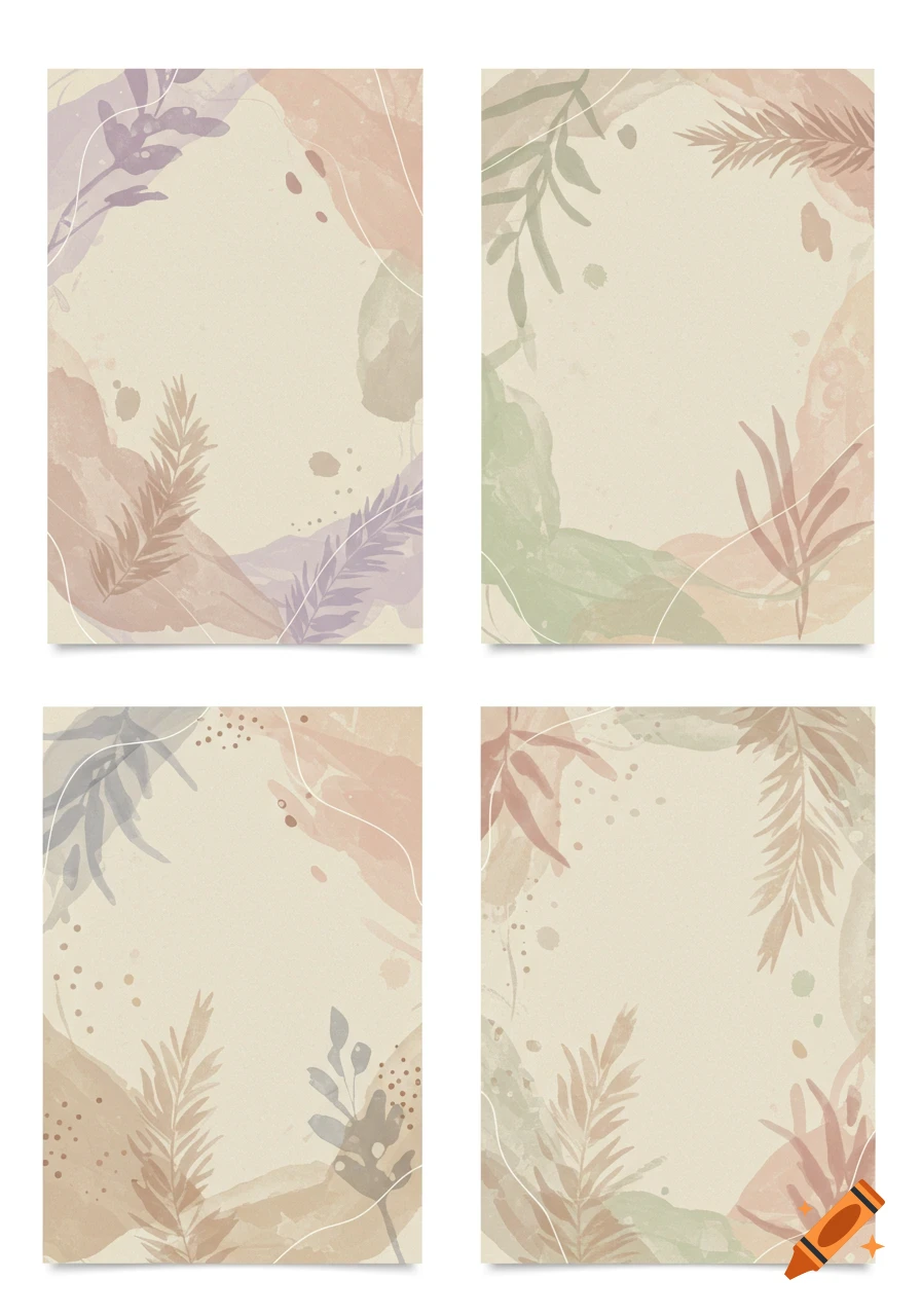 Four coordinating watercolor backgrounds with abstract botanical elements and pale, earthy colors.