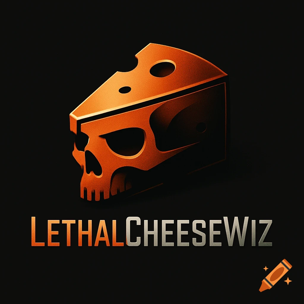 A stylized logo featuring an orange cheese wedge shaped like a skull, with the text 'LETHALCHEESEWiZ' below it on a black background.