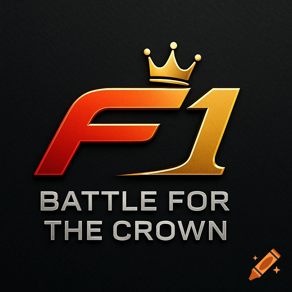 A stylized F1 logo in red and gold with a golden crown above the number one, and the text "BATTLE FOR THE CROWN" in silver below it on a dark textured background.