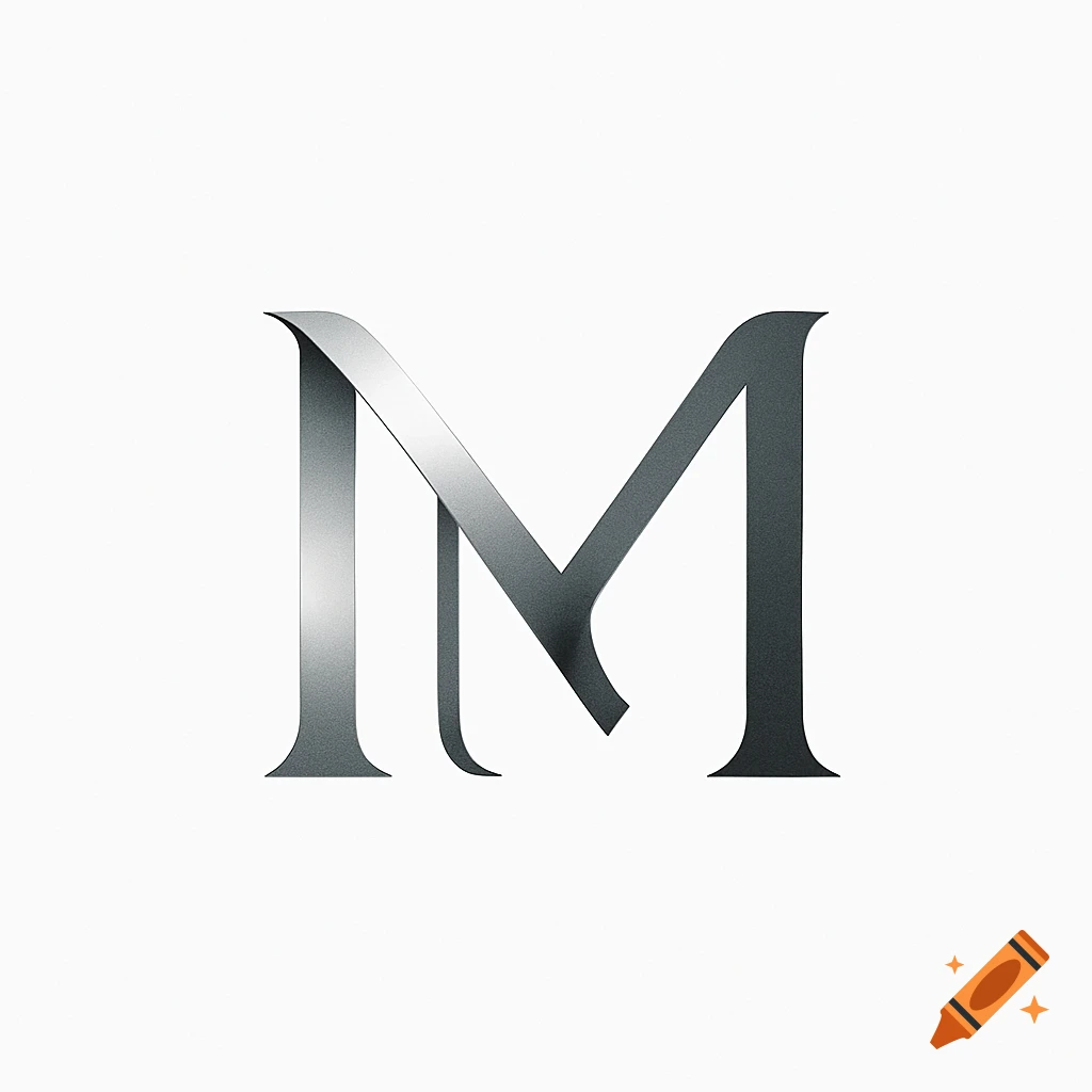A stylized silver letter M with a metallic gradient on a white background.