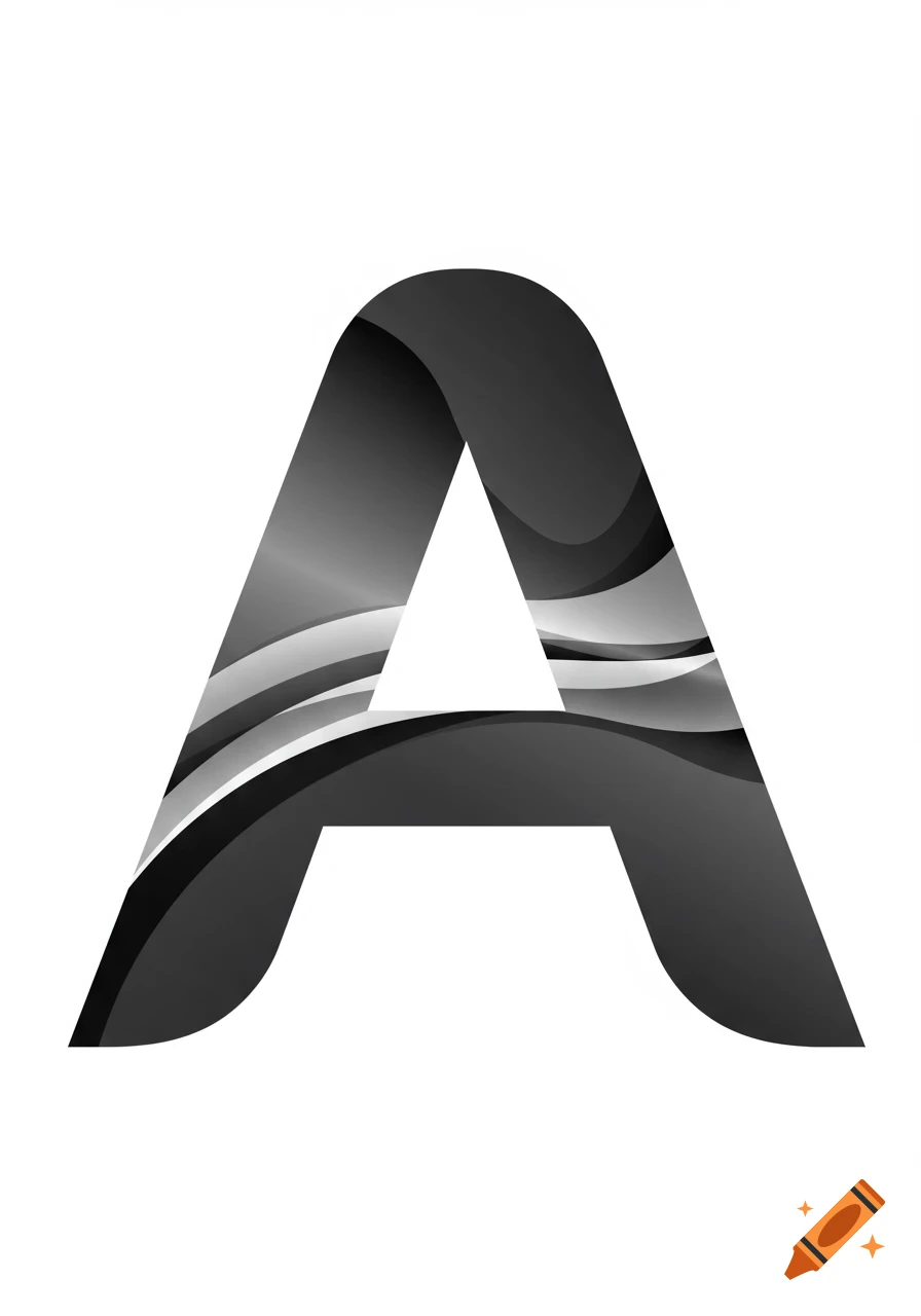 Stylized black and grey uppercase letter A with abstract wavy patterns on a white background.