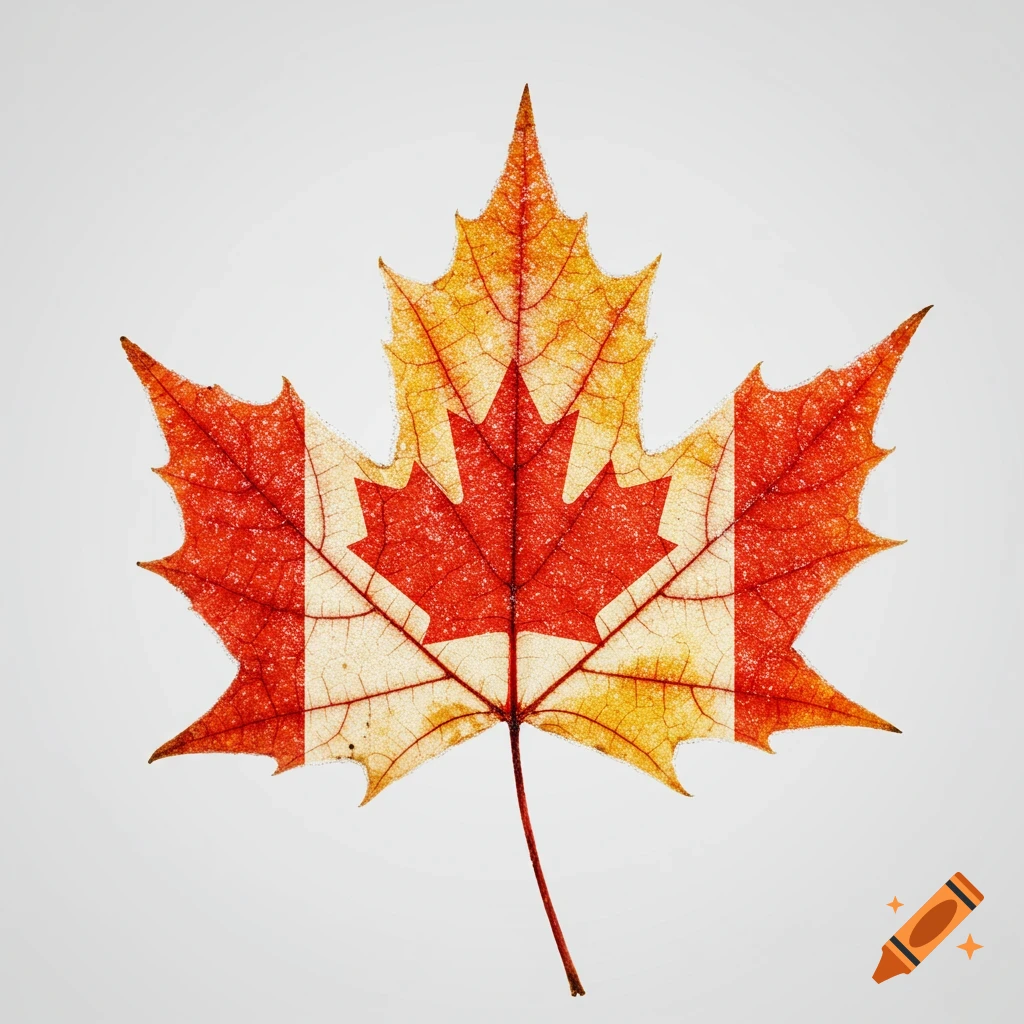 A frosted maple leaf displaying the red and white Canadian flag pattern on a plain white background.