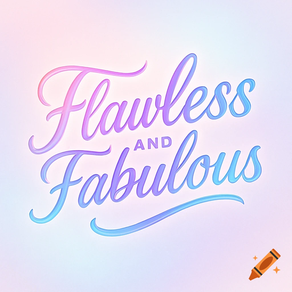 Stylized text 'Flawless AND Fabulous' in a gradient of pink, purple, and blue against a pastel background.