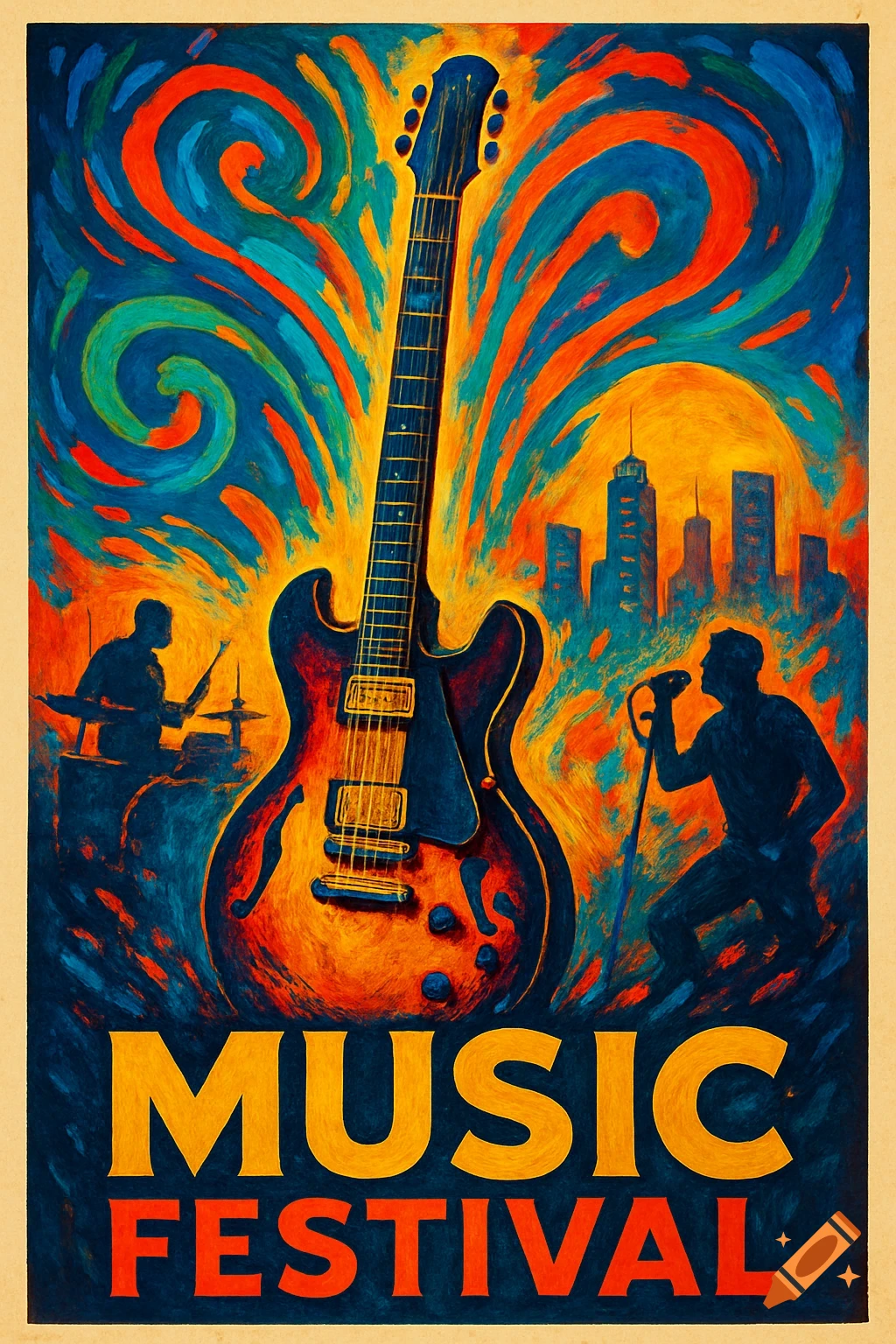 アート・デザイン・音楽 RollingStone Images of Rock&Roll Vibrant, stylized music festival poster featuring a large