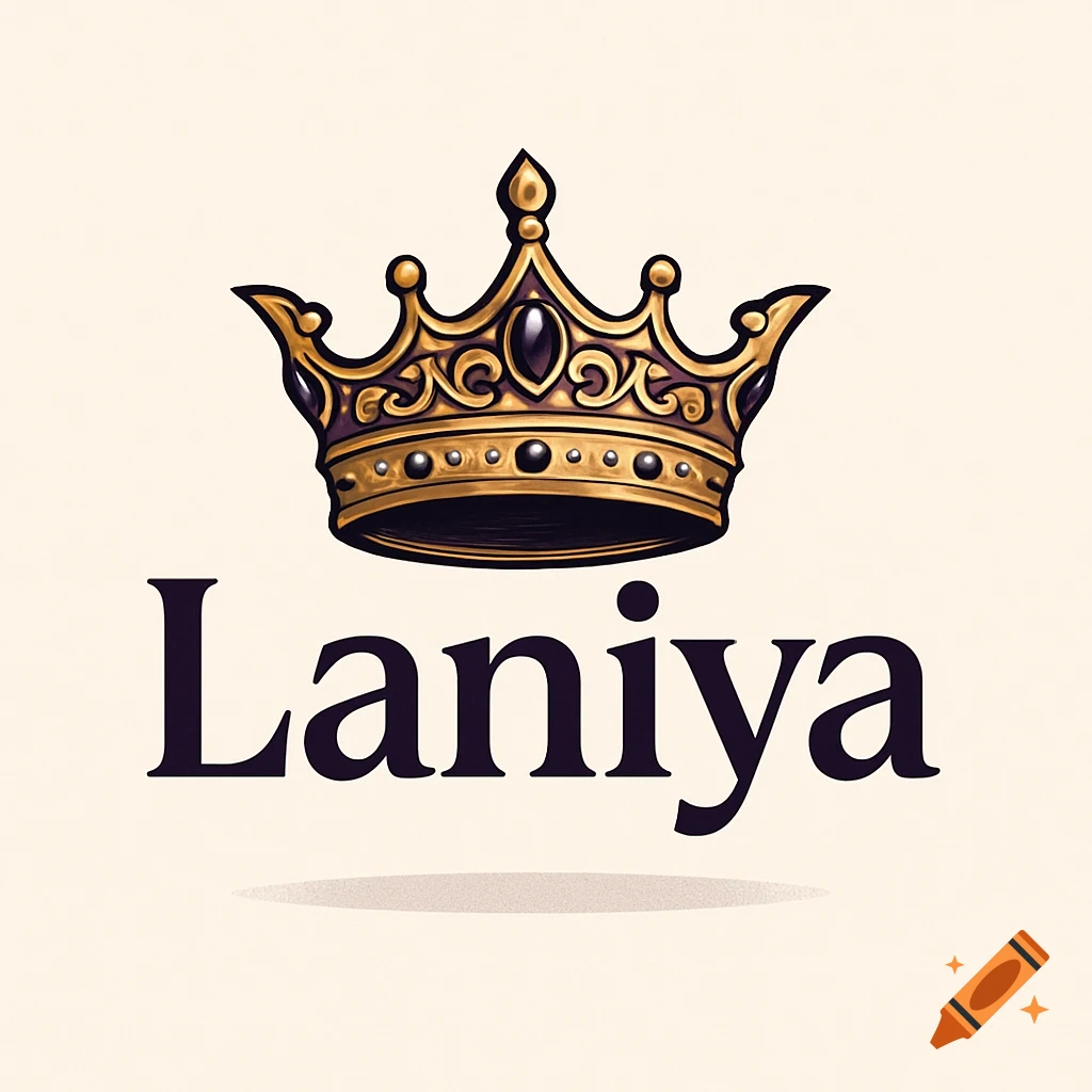 A gold and purple crown sits above the word 'Laniya' in a stylized font on a light background.