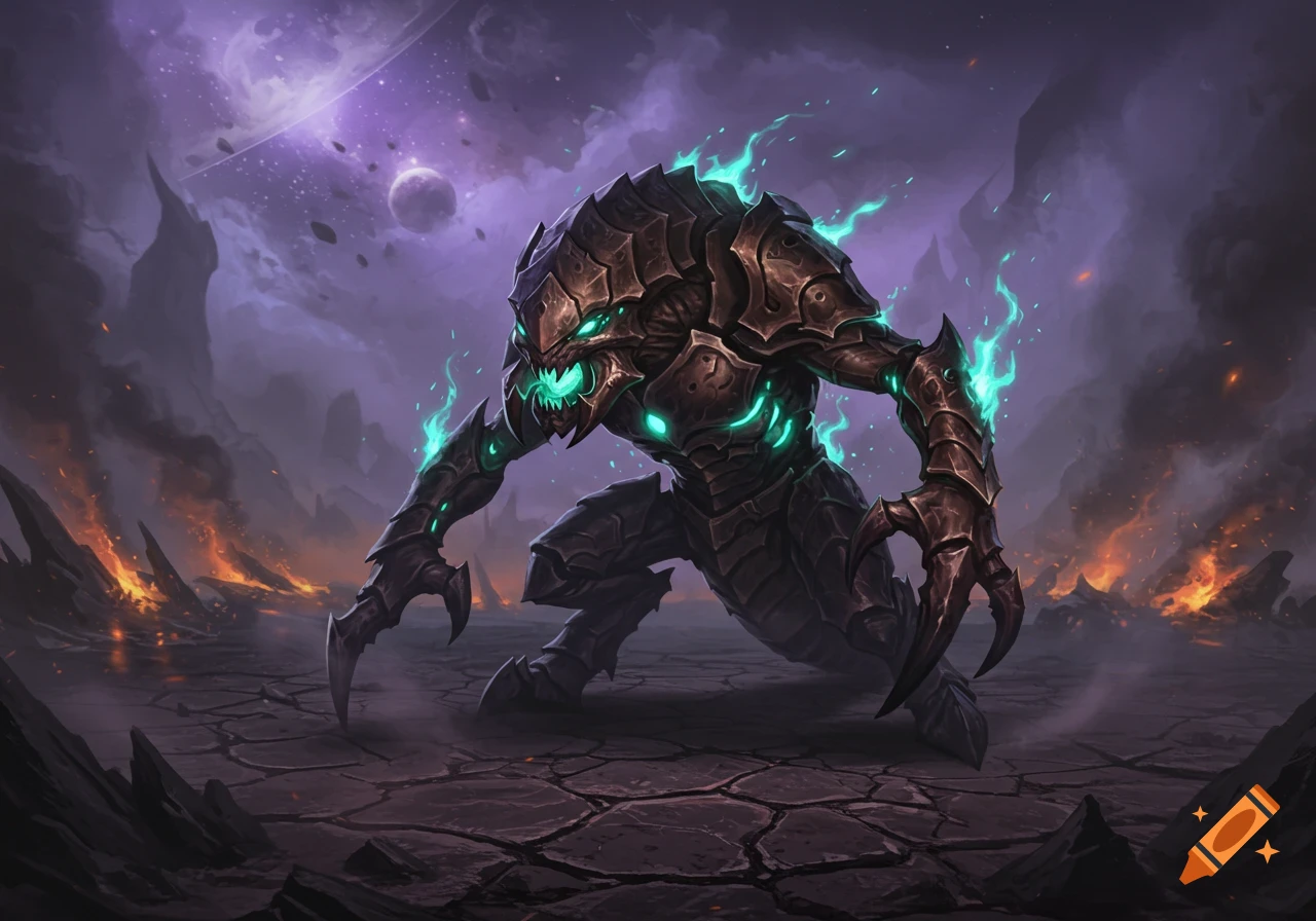 Concept art of void knight with dark violet and glowing