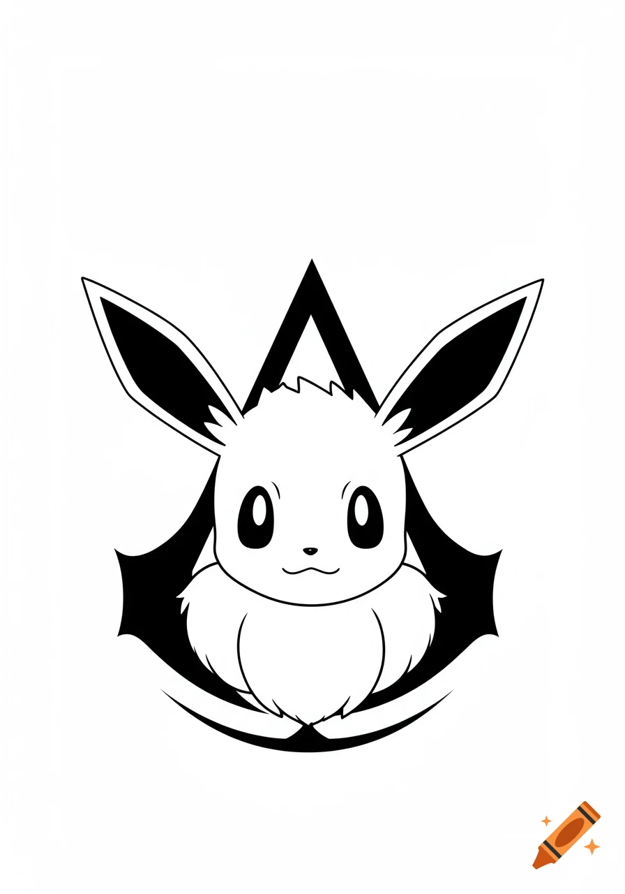 Black and white logo of Eevee's face with the Assassin's Creed symbol behind it.