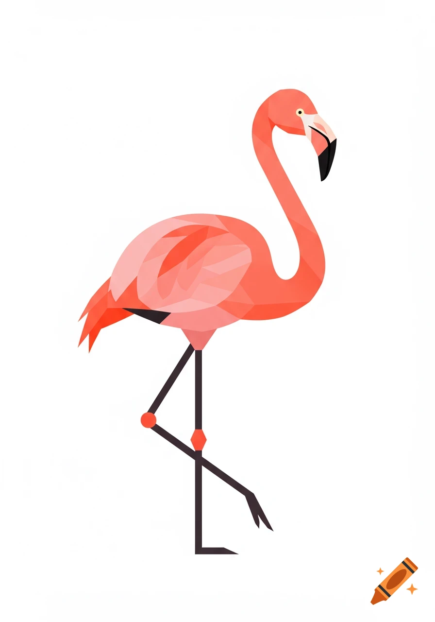 A vector art illustration of a pink flamingo standing on one leg against a white background.
