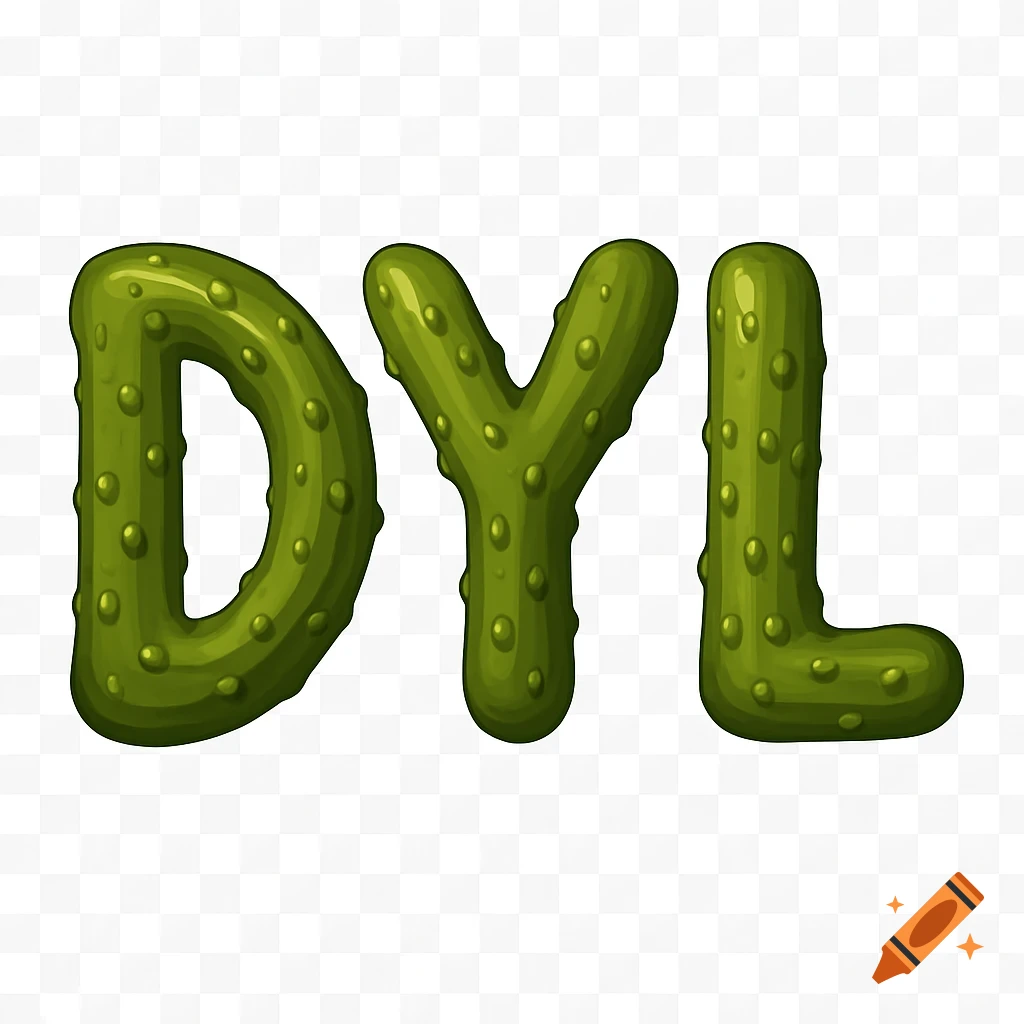 The letters D Y L designed to look like bumpy green pickles, on a transparent background.
