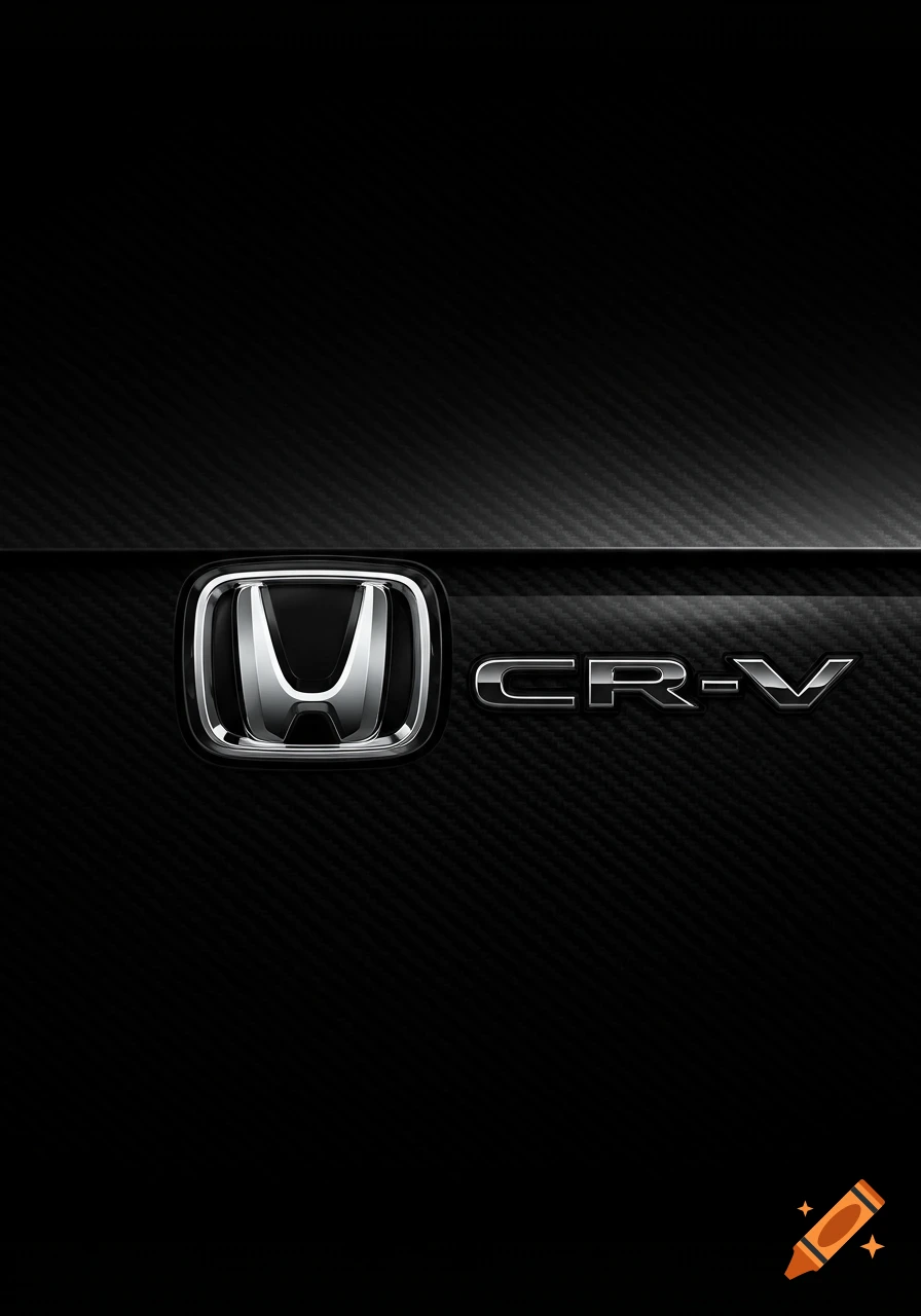 A sleek, chrome Honda H emblem and a gloss black CR-V emblem centered on a dark carbon fiber background.