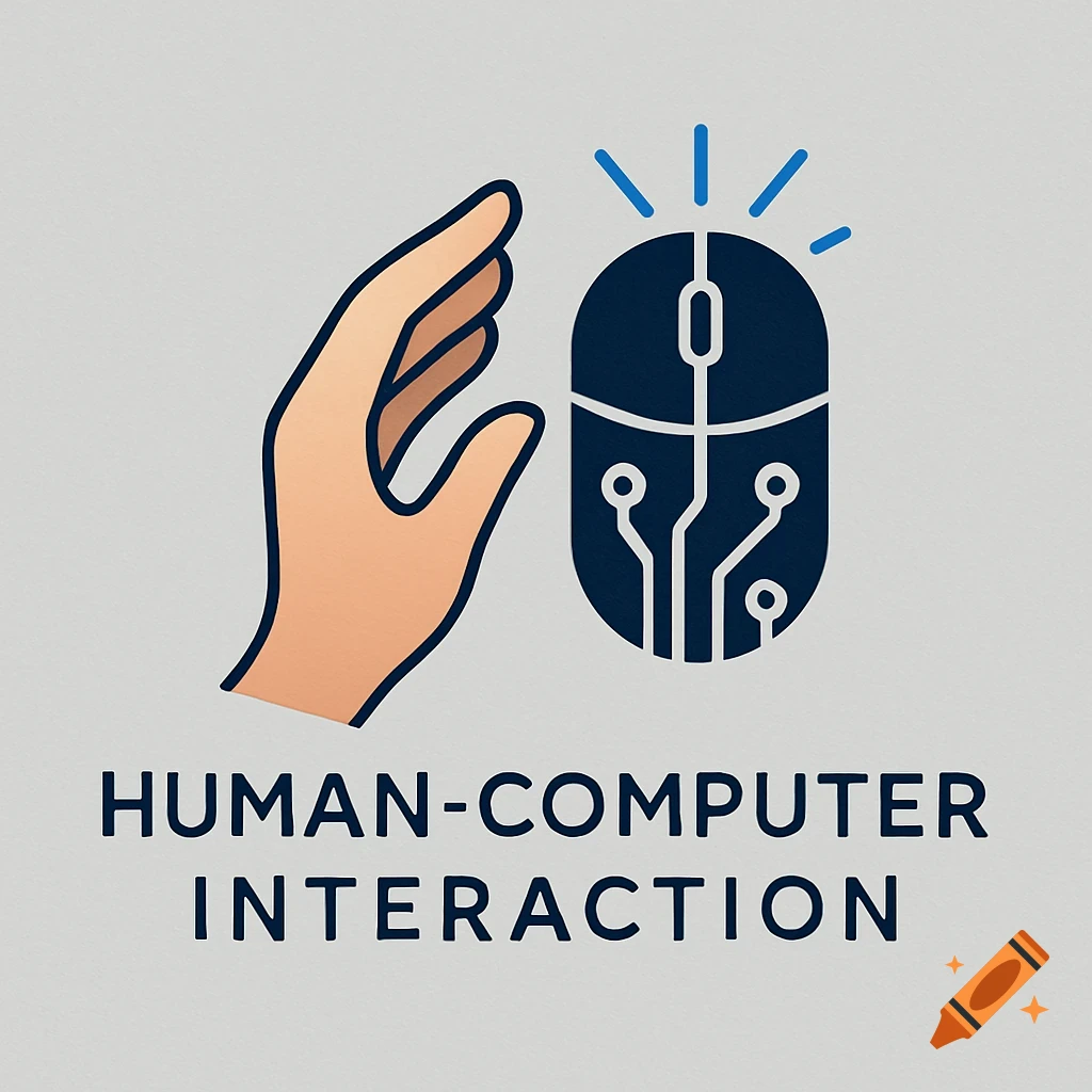 A logo featuring a hand and a stylized computer mouse with circuit lines, and text 'HUMAN-COMPUTER INTERACTION'.