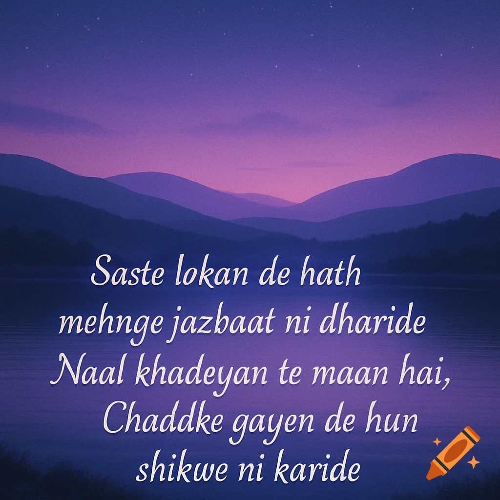 A purple and blue twilight mountain and lake landscape with white text overlaid.