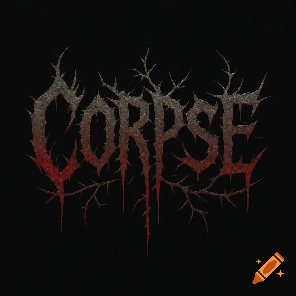 Stylized heavy metal band logo for 'Corpse' with spiky, thorny grey letters outlined in red on a black background.