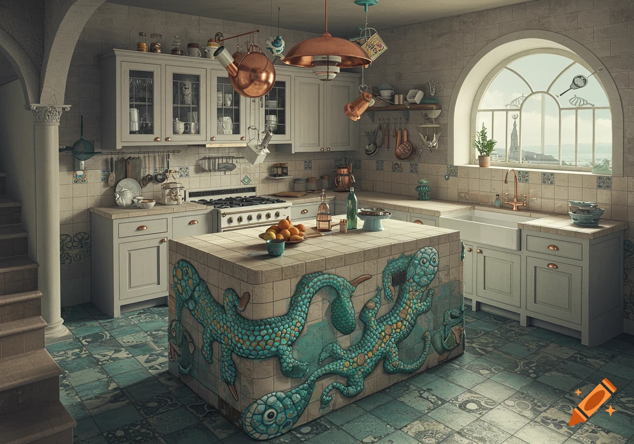 Italian Marble and Mosaic Kitchen Decor created on Craiyon, image size:1280x896