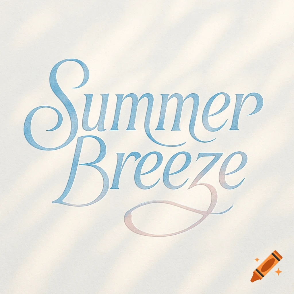 Calligraphic logo with 'Summer Breeze' in blue gradient text on a light textured background with subtle shadows.