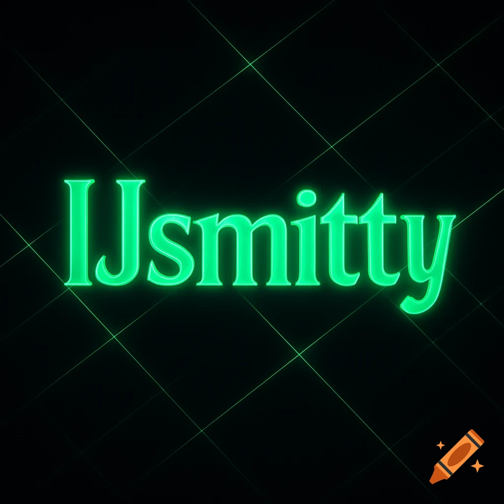 Neon green text 'IJsmitty' glowing against a dark background with green grid lines.