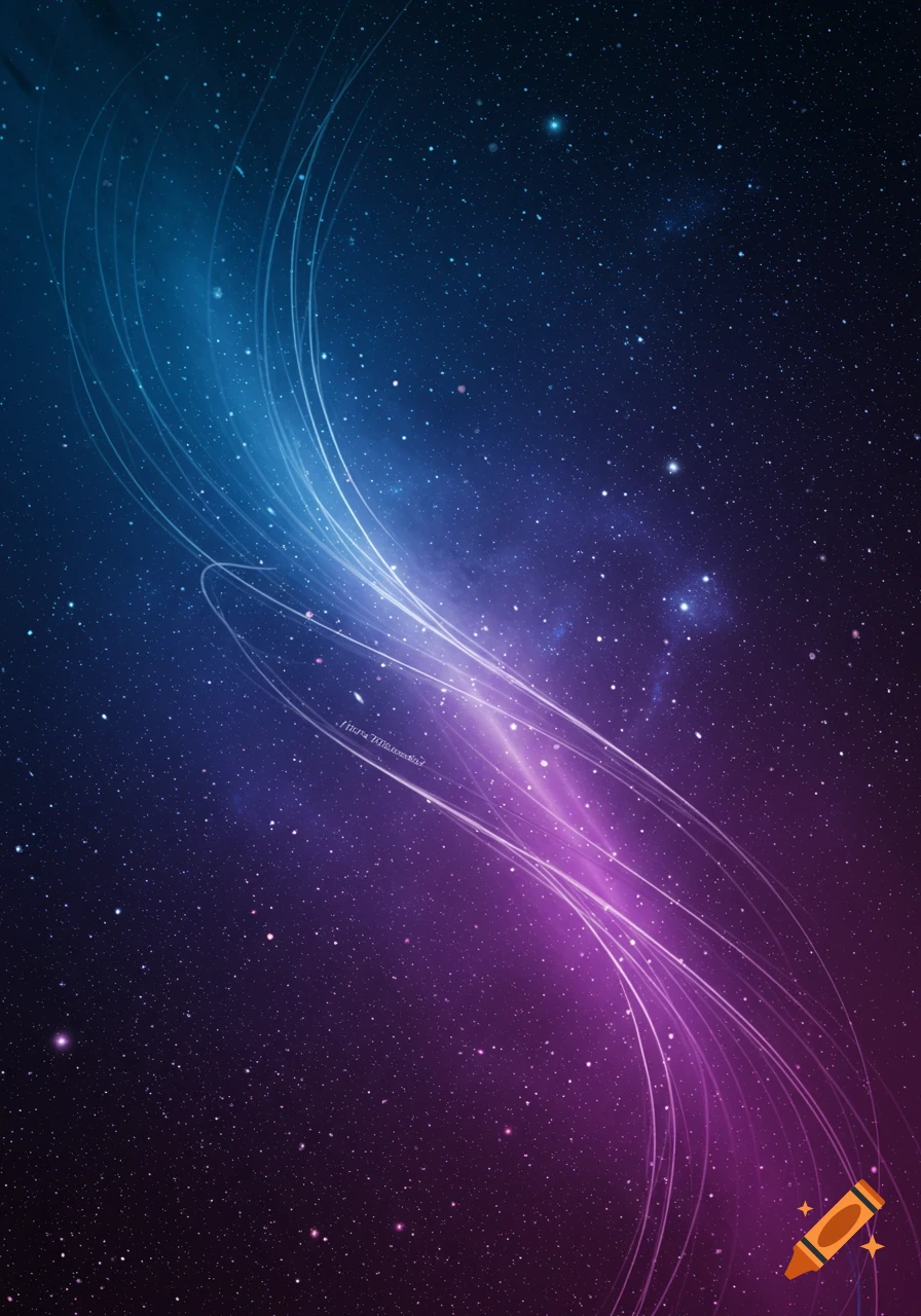 Abstract space background with blue and purple light blending, featuring subtle light trails and numerous stars.