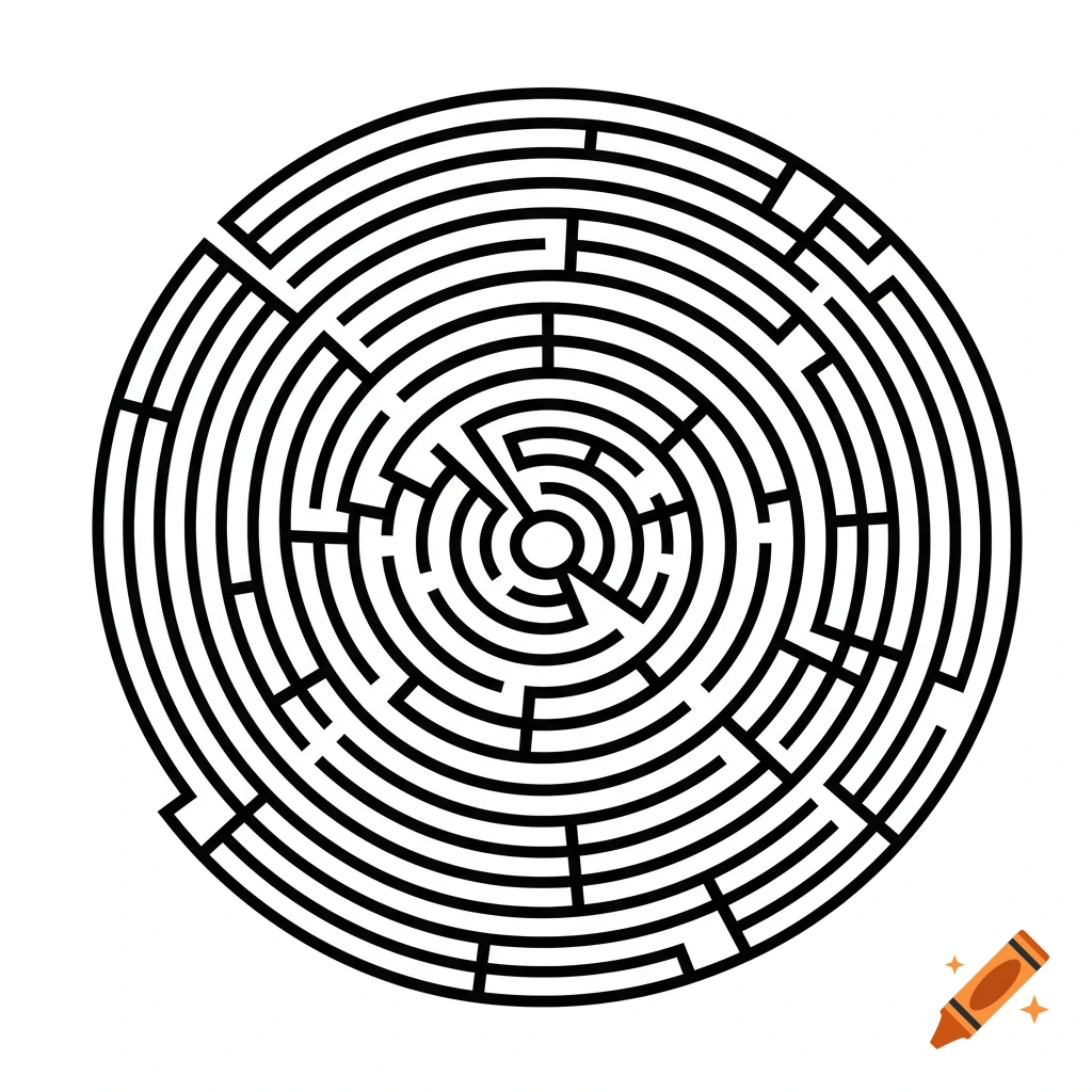 A black and white circular maze.