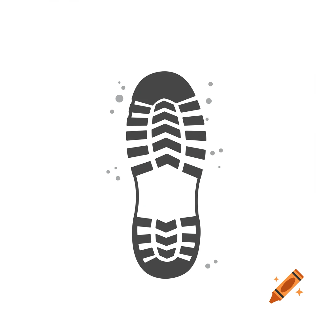 A stylized flat vector illustration of a dark gray boot print in snow, viewed from above.