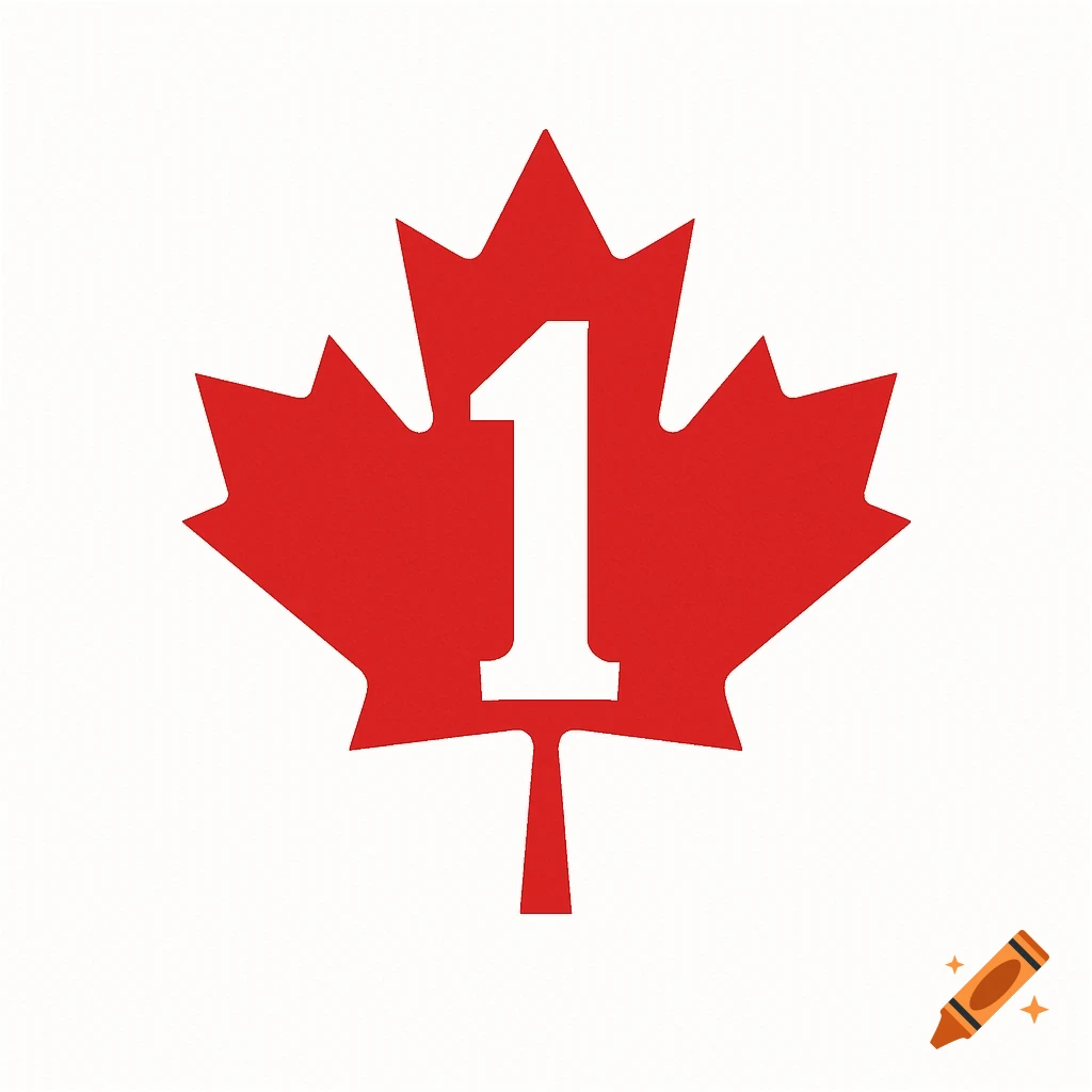 A white number 1 inside a red Canadian maple leaf on a white background.