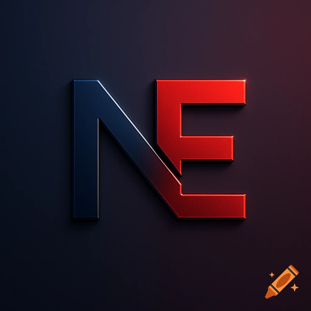 Interlocking navy blue 'N' and red 'E' logo with subtle lighting on a dark background.