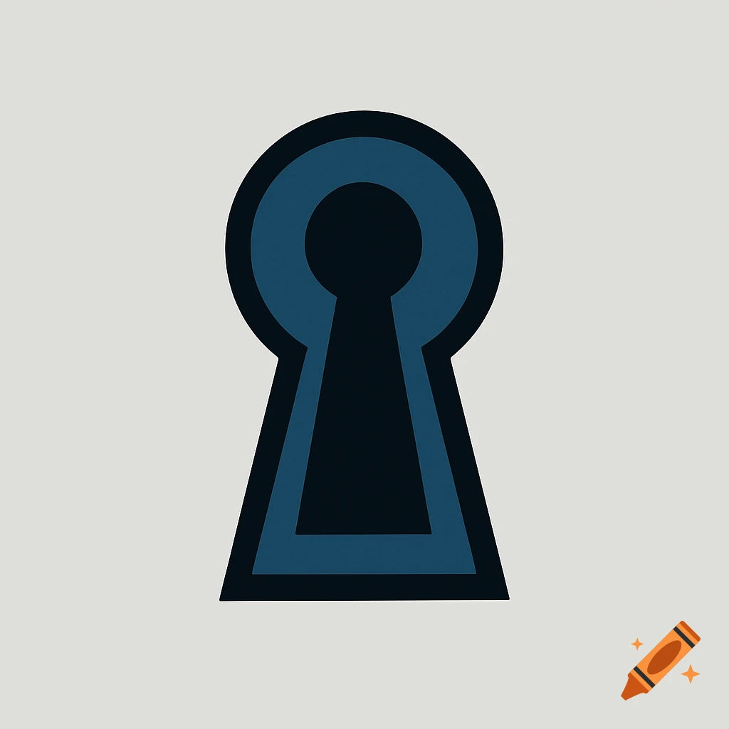 Minimalist dark blue and black keyhole design on a light background.