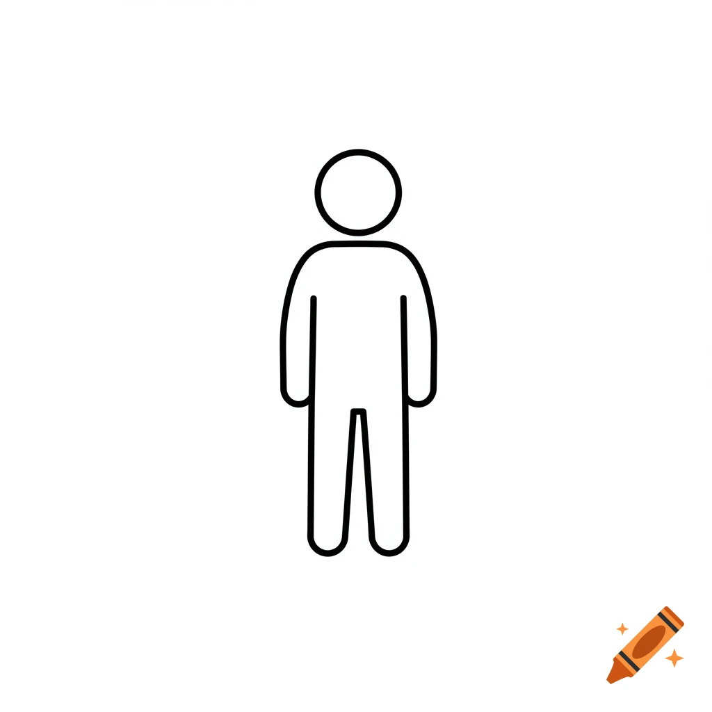 A simple black outline icon of a standing human figure on a white background, in a minimalist style.