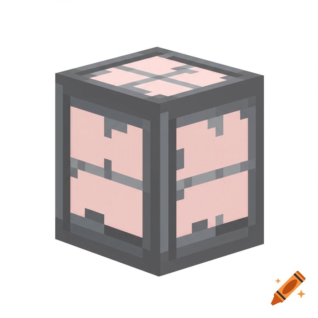 A pixelated Minecraft-style block resembling an aluminum lantern with dark grey frames and light pink glass-like panels.