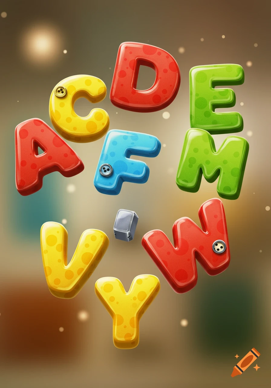 Colorful, bubbly 3D alphabet letters floating against a blurred background.