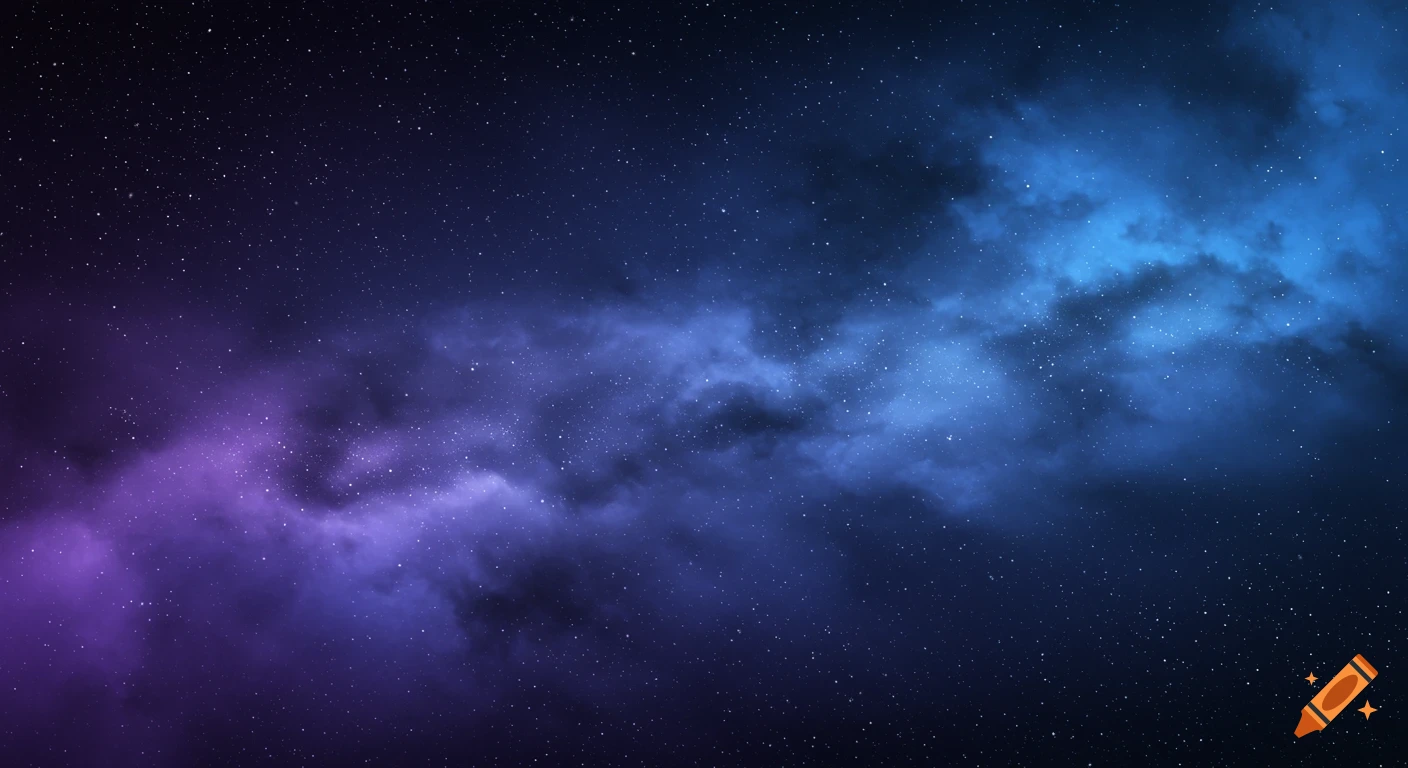 A vibrant space nebula with countless stars, transitioning from purple on the left to blue on the right.