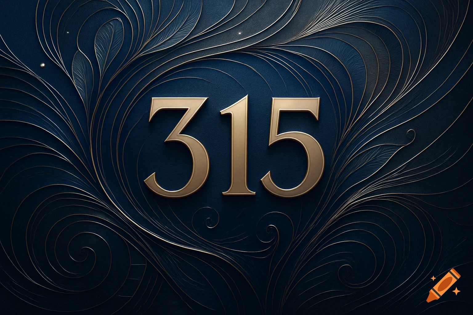 Golden numbers '315' against a dark blue background with intricate gold and silver swirling patterns.