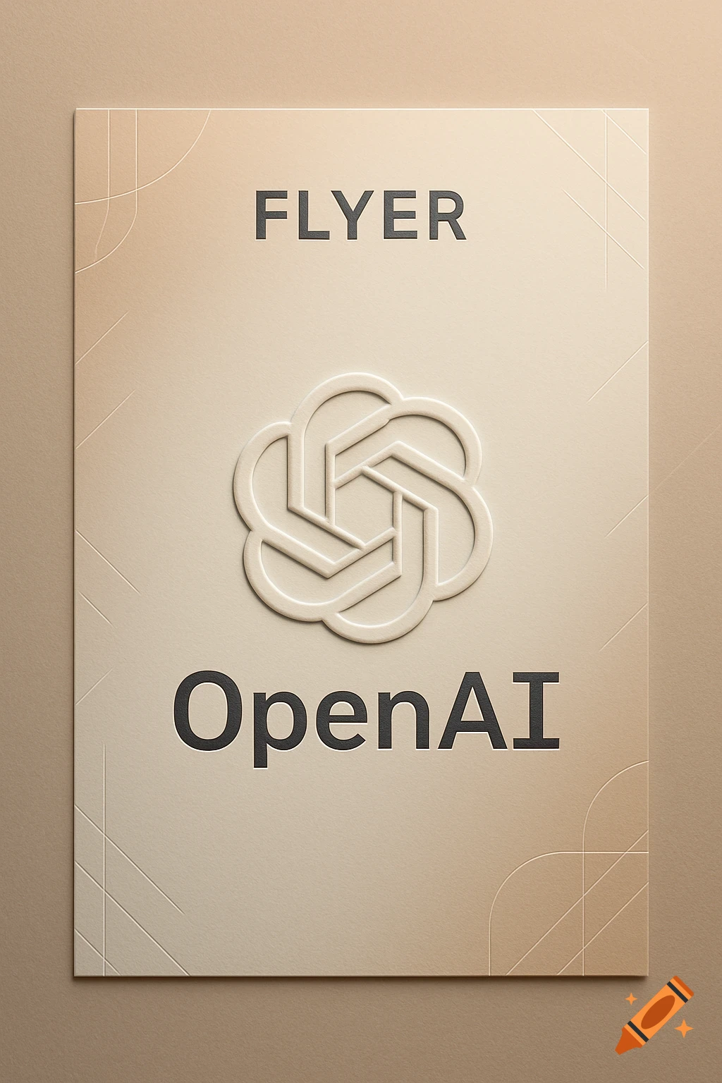 A minimalist beige flyer with embossed OpenAI logo, 'FLYER' at the top, and 'OpenAI' at the bottom.