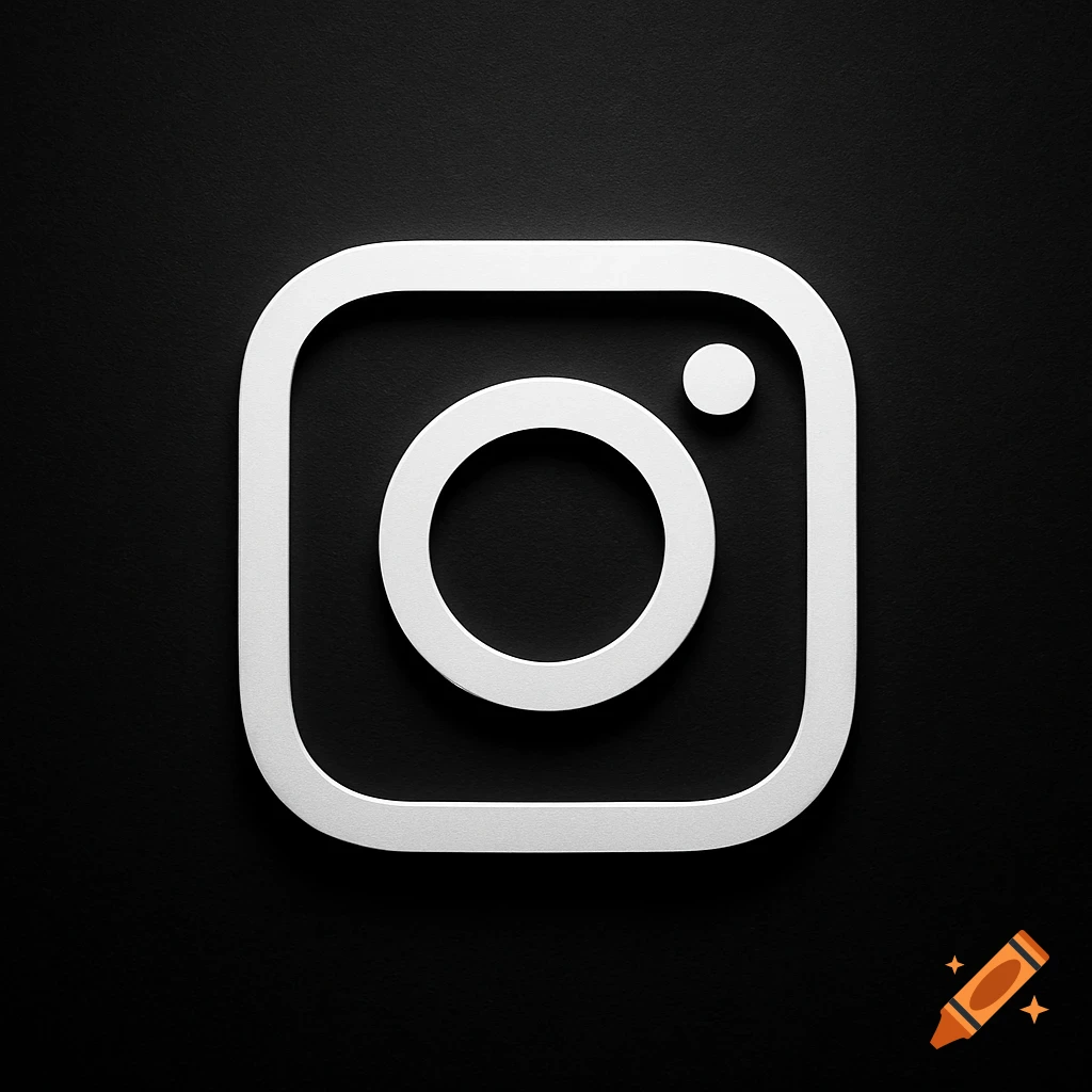 A white 3D Instagram logo against a black background.