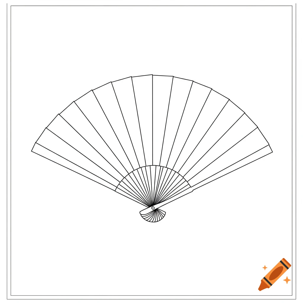 Simple black and white line art of an open foldable fan icon on a white background.