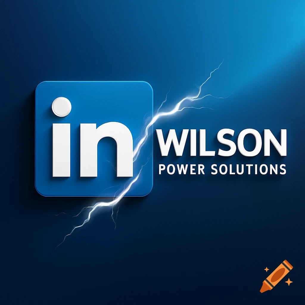 A modern blue and white logo combining the LinkedIn 'in' icon with 'WILSON POWER SOLUTIONS' text and lightning bolts.