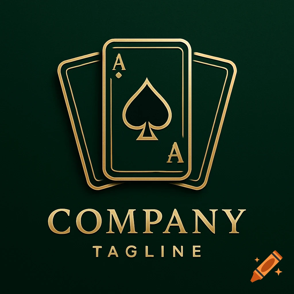 Elegant gold ace of spades card logo on a dark green background with 'COMPANY TAGLINE' below.