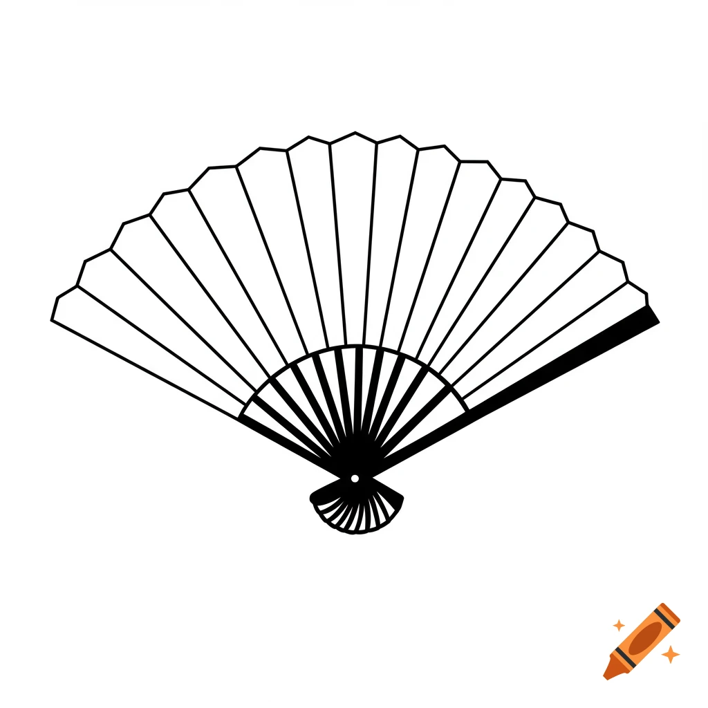 A black and white line art icon of a foldable fan.
