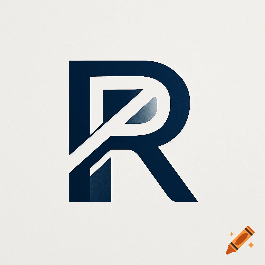 A stylized dark blue letter R logo on a light background.