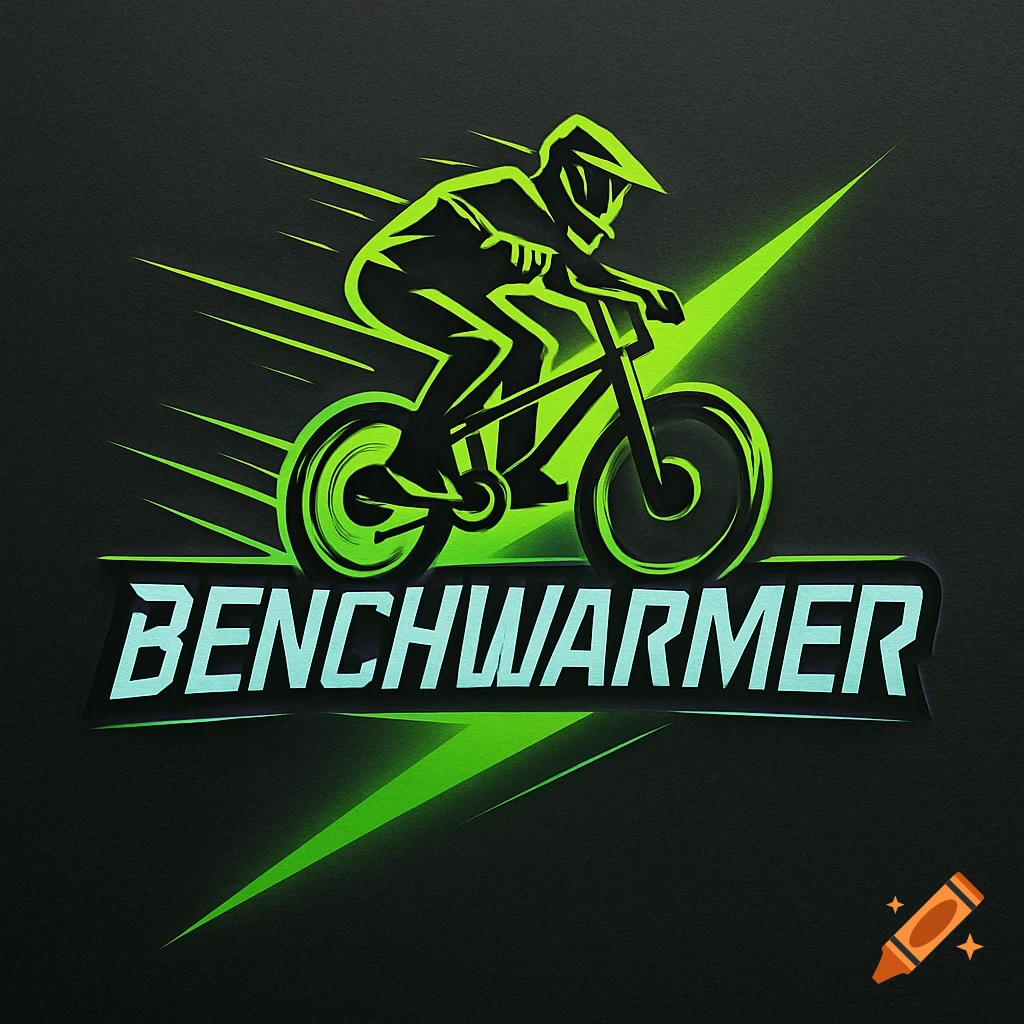 Neon green and black logo of a stylized BMX rider above the text "BENCHWARMER" with speed lines and green streaks.