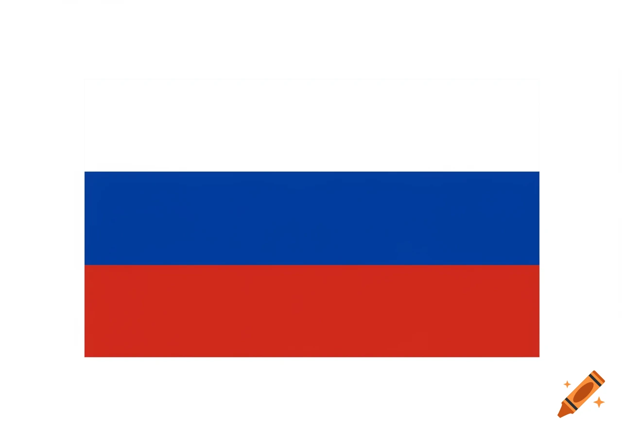The Russian flag with horizontal white, blue, and red stripes.
