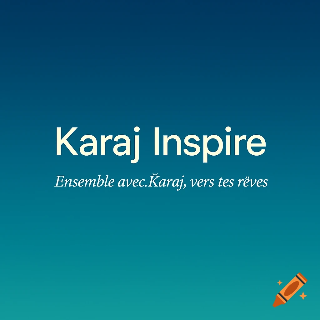 White text "Karaj Inspire" with smaller italic text "Ensemble avec.Karaj, vers tes rve" on a blue to teal gradient background.