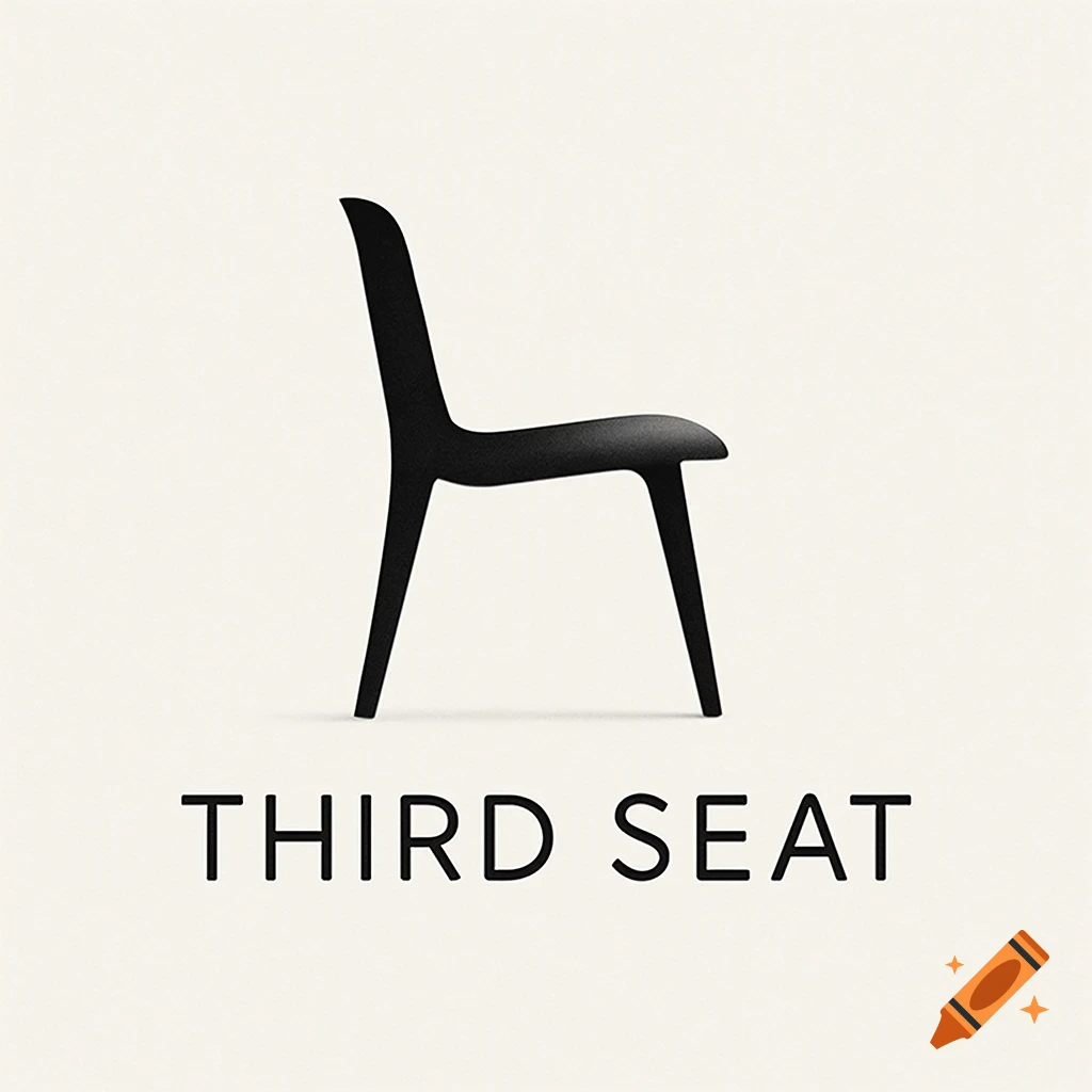 A black minimalist chair silhouette above the bold black text "THIRD SEAT" on a light beige background.
