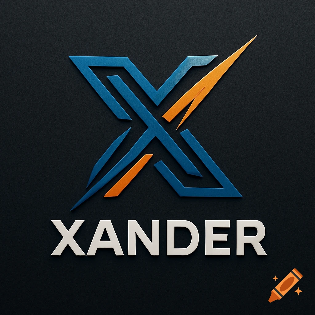A sleek, modern logo featuring a blue and orange stylized 'X' above the white word 'XANDER' on a dark textured background.