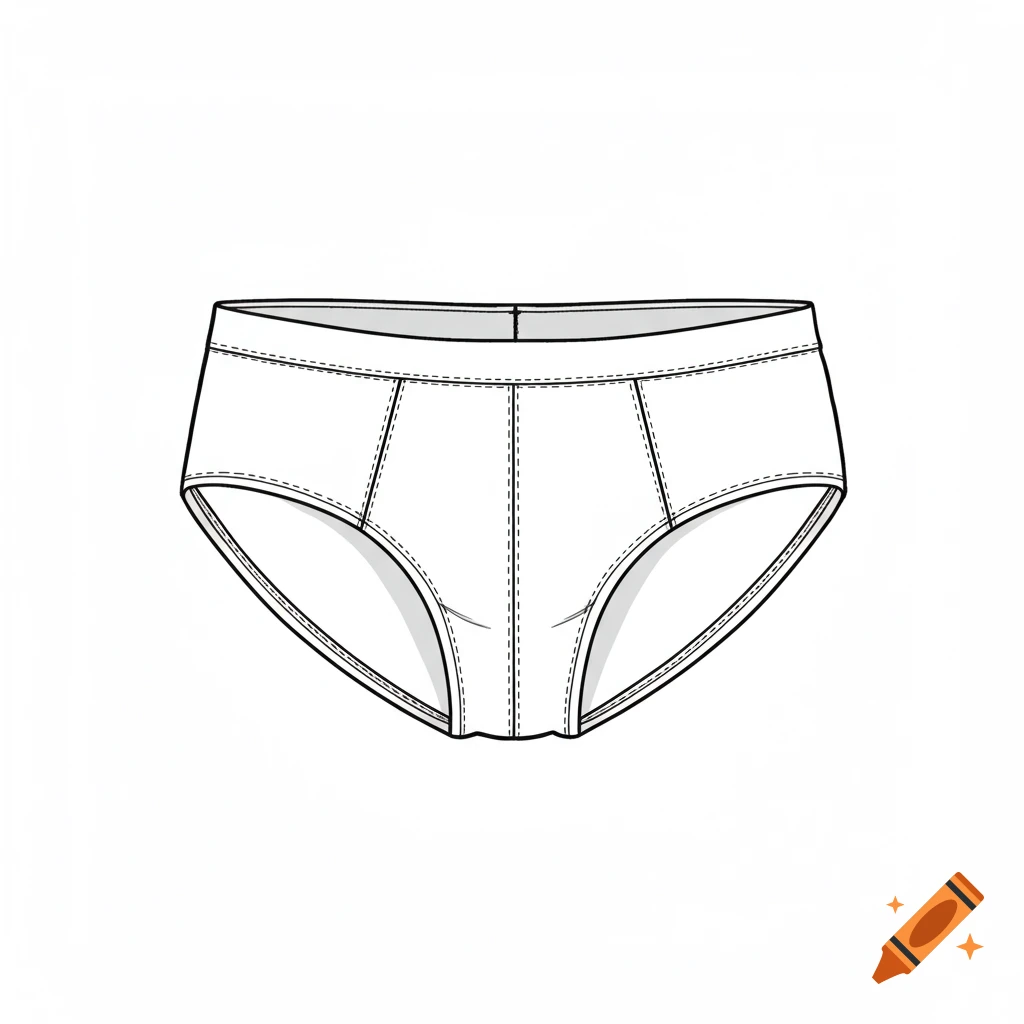 Line drawing of a white men's brief swimsuit.