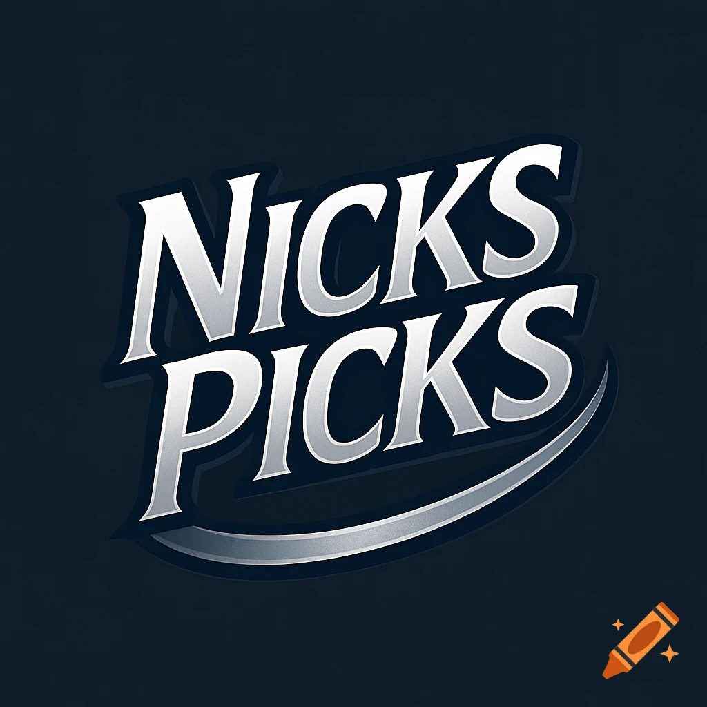 A stylized silver and white logo reads "Nicks Picks" with a curved line underneath, set against a dark background.