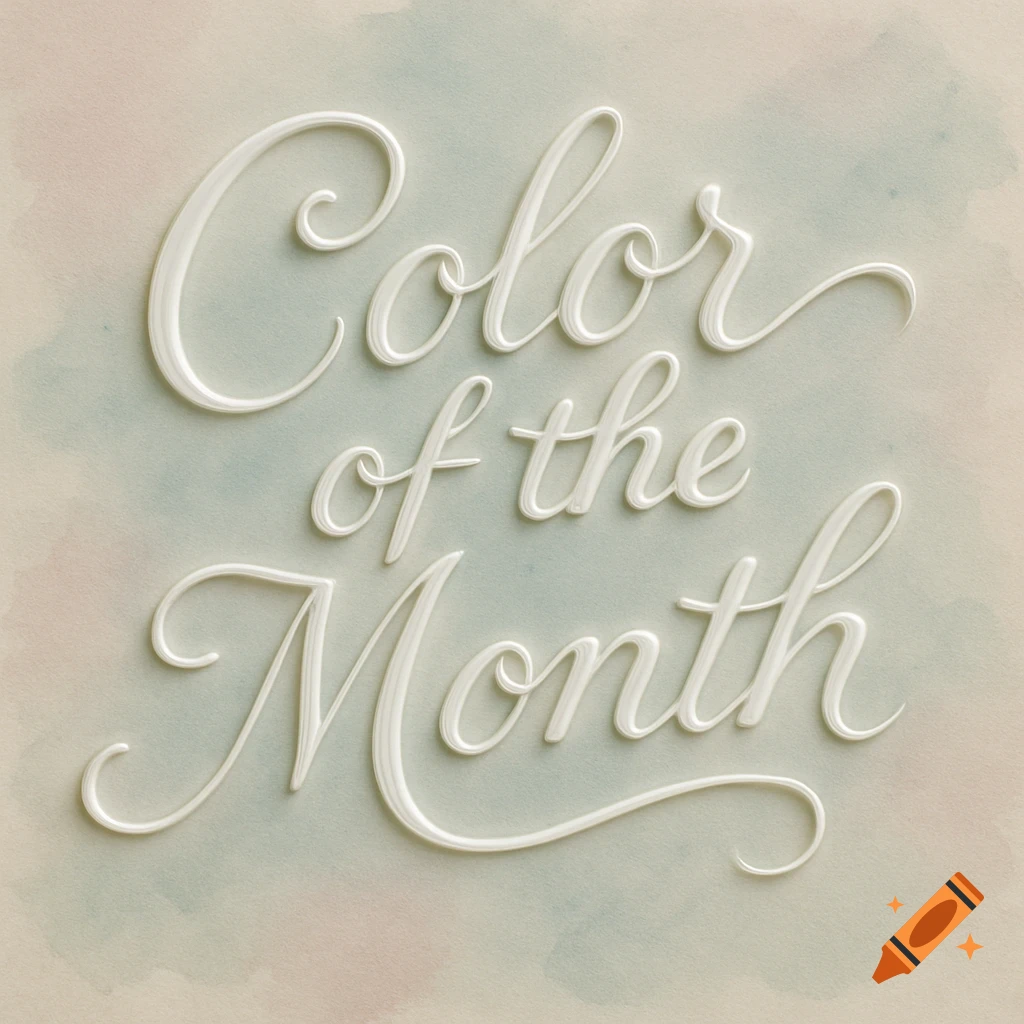 White handwritten text 'Color of the Month' on a soft watercolor background.