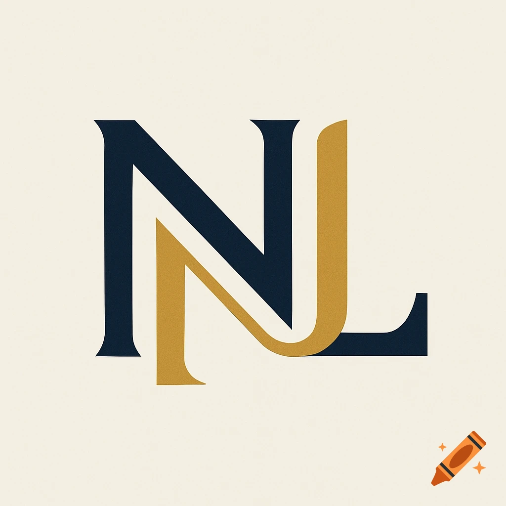 A stylized monogram logo featuring an intertwined dark blue 'N' and gold 'L' on a light beige background.