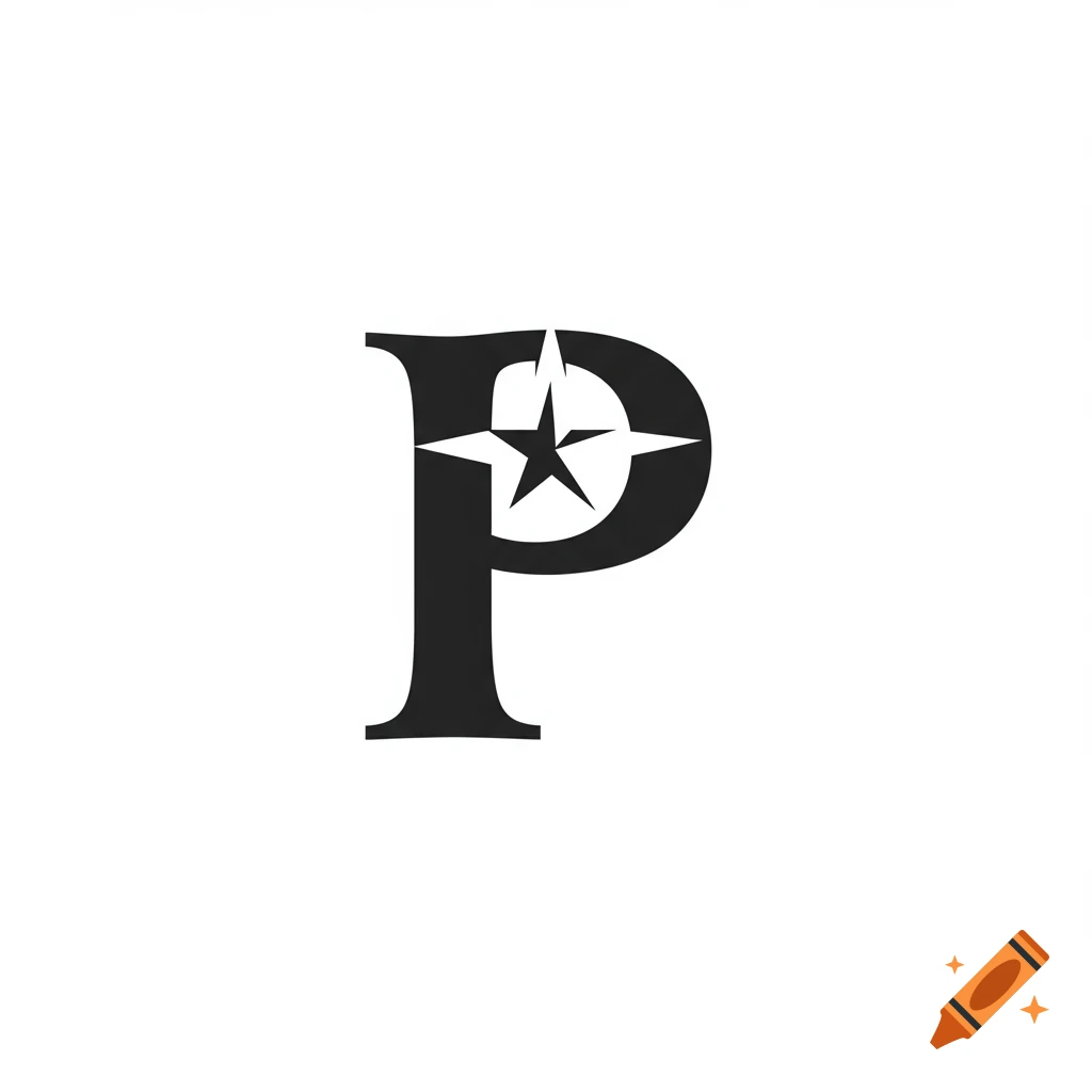 Black letter P with a white star resembling a compass in its negative space, on a white background, in a logo style.