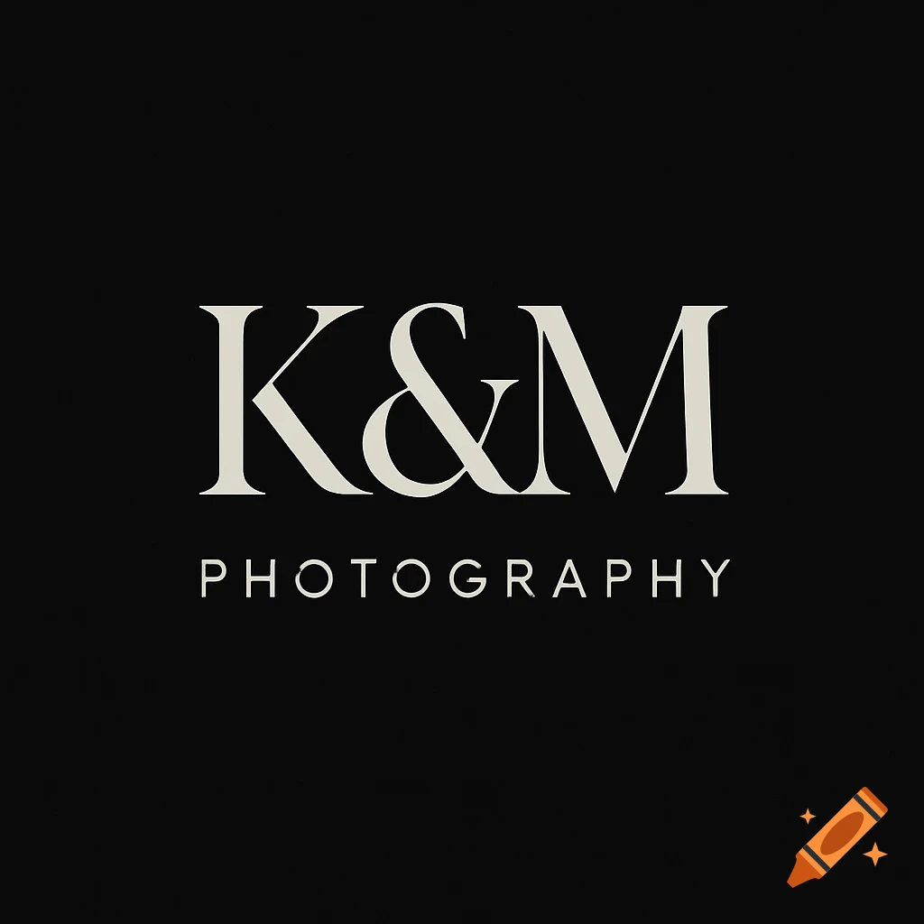 Elegant K&M Photography logo with cream serif and sans-serif text on a black background.