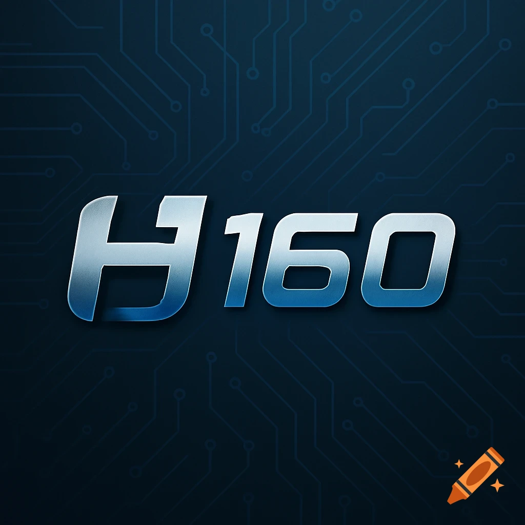 A metallic blue logo displaying the text 'H160' on a dark blue circuit board pattern background.